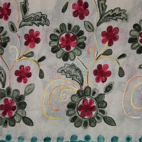 Vibrant Multi Colored Floral Embroidered Boho Cottagecore Wrap/Scarf w/Tassels - Picture 7 of 7